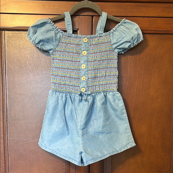 Vince Camuto Girls Romper Shorts Size 10 Jumper EUC Denim Blue Emroidered - Picture 1 of 4